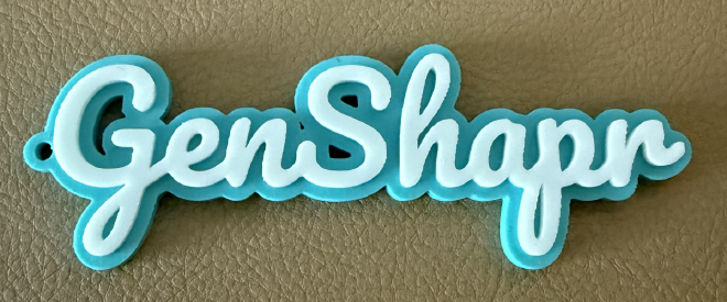 Finished 3D printed custom text keychain