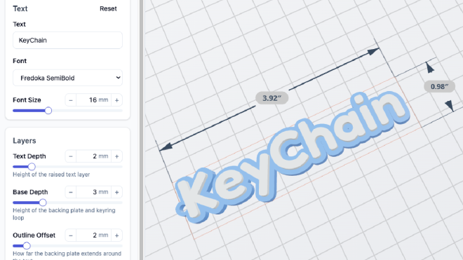 GenShapr custom text keychain creator settings